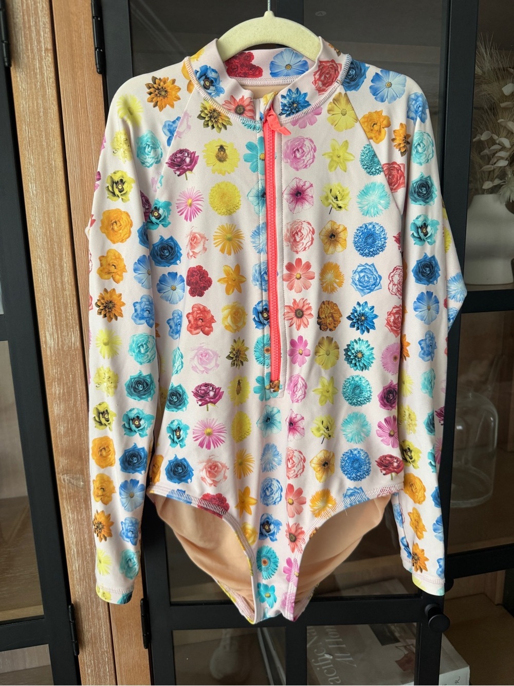 Crewcuts rashguard floral one piece swimsuit girls zipper long sleeve up flowers
